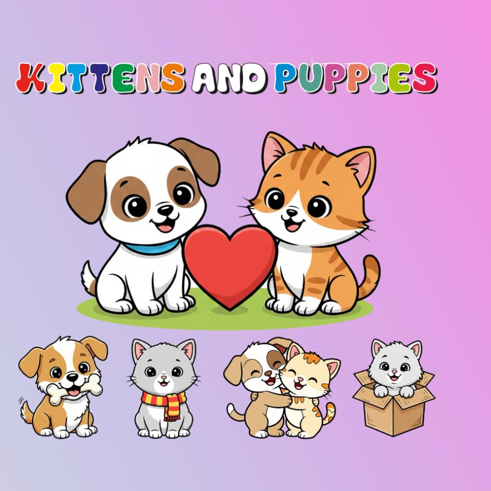 Kittens and Puppies Coloring Book: Fun & Easy Coloring Pages for Kids Ages 5–8