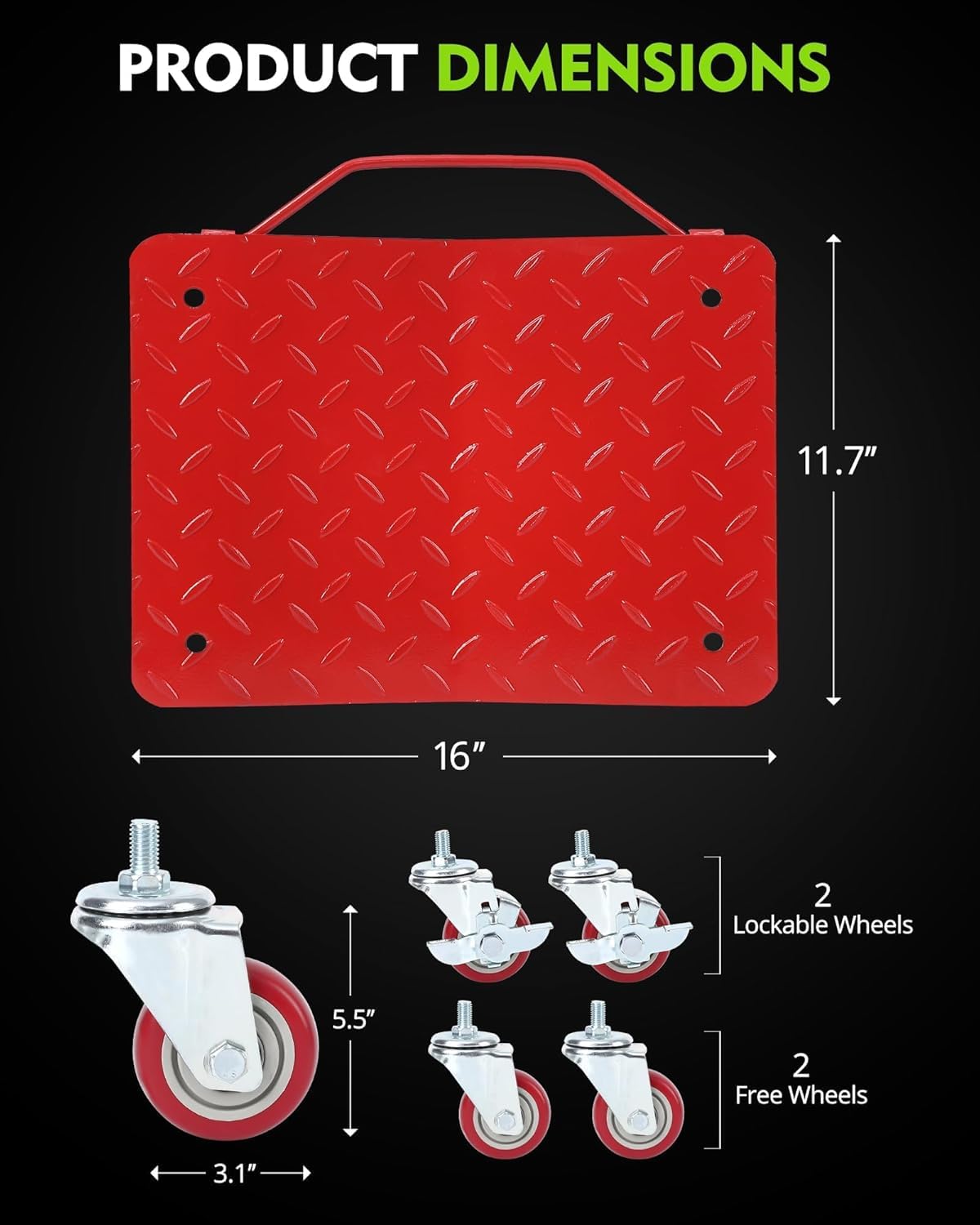 Set di carrelli per ruote auto per carichi pesanti, capacità 4000 libbre, set di 2 carrelli per ruote, carrello con supporto per pneumatici per spostare auto, camion, motociclette, barche, rosso