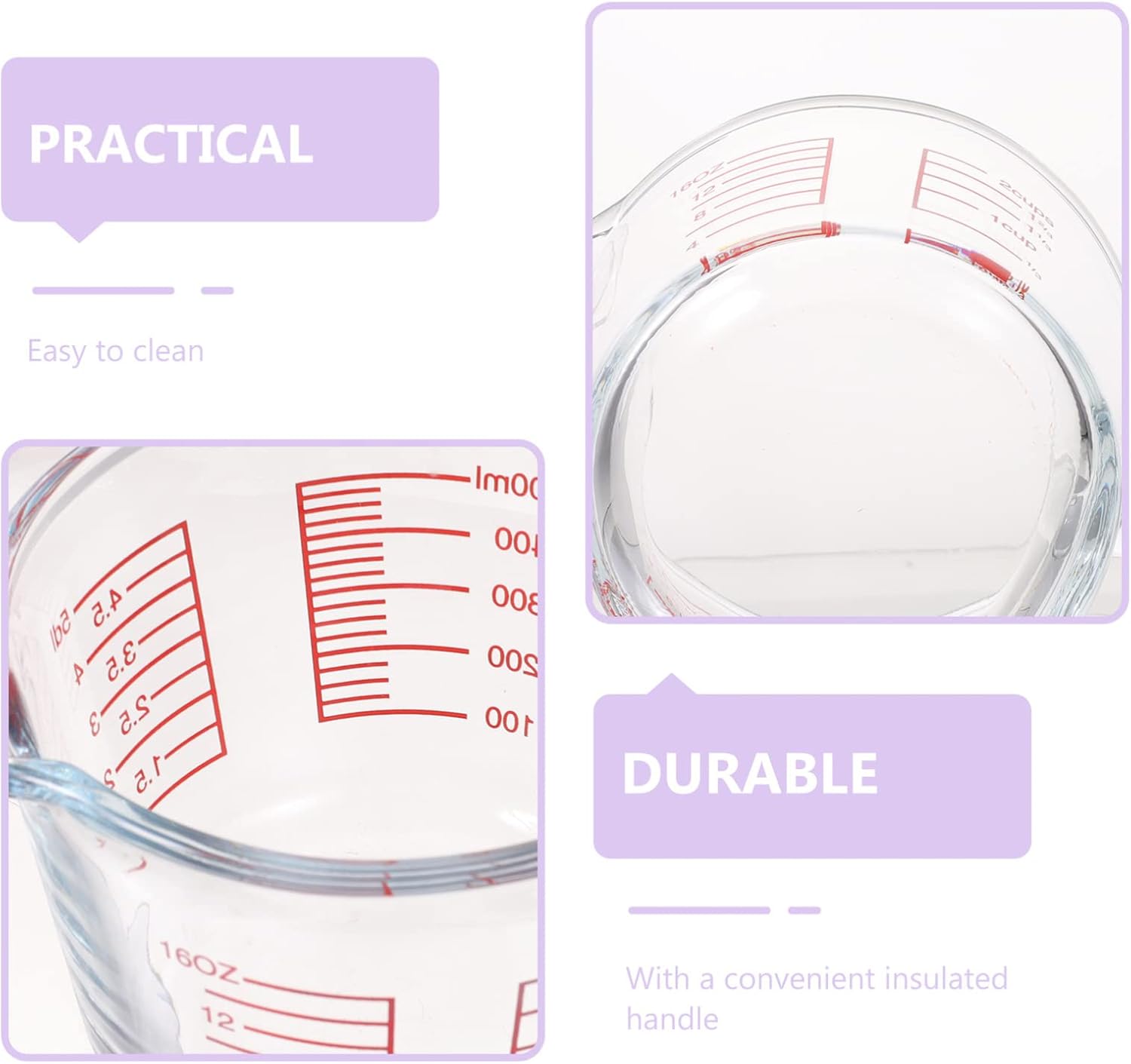 500ML Glass Measuring Cup Graduated Measuring and Mixing Pitcher Measuring Jug Milk Coffee Cups Kitchen Cooking Bakery Tool for Lab Kitchen Liquids (As Shown)