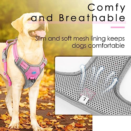 ThinkPet Anti Zug Hundegeschirr mit Griff - Verstellbar, Reflektierend, Atmungsaktiv, Gepolstert (M, Leuchtend Rosa)