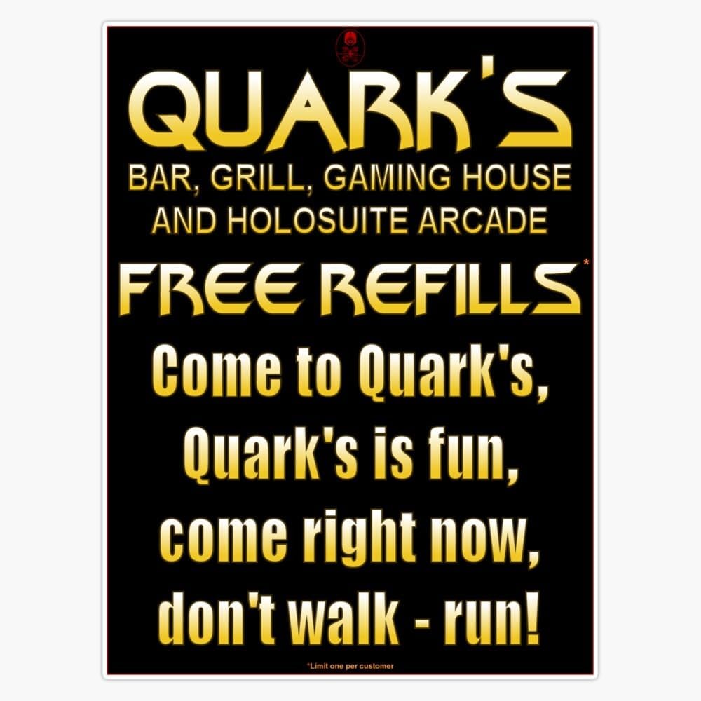 Magnet Quark's Bar Grill Gaming House and Holosuite Arcade. Magnetic Vinyl Sticker Decal Magnet 5"