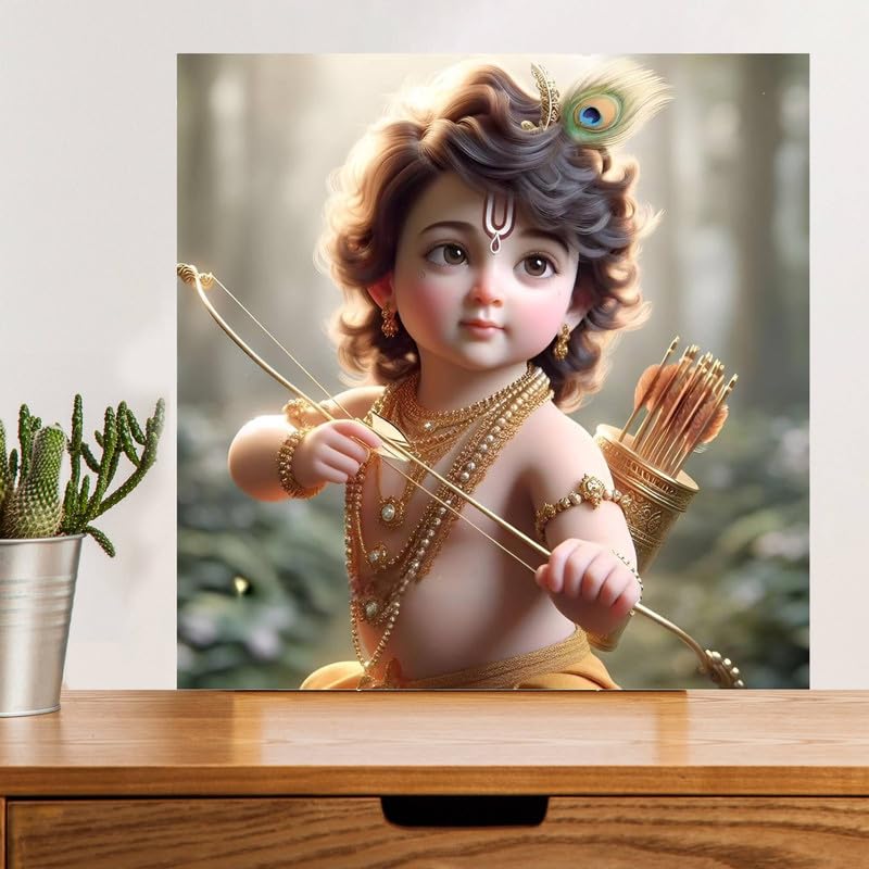 Image of British Terminal Cute little Bal Gopal Baby God Krishna| Kanha Ji | Laddu Lord Makhan Chor Painting Religious Poster for Pregnant Women for wall (matt thin vinyl,sticker,multicolor,unframed)| bj372