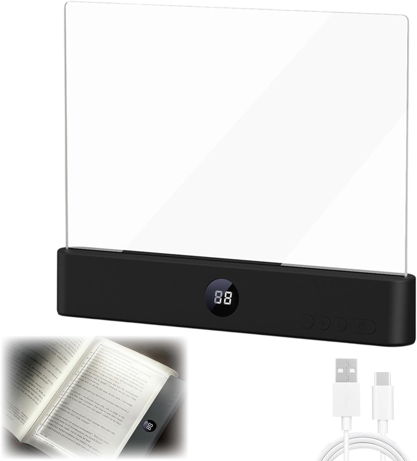 Smart Led Reading Light, Book Light Treasure Box, Rechargeable Clear LED Flat Reading Light with 3 Colors & Timer, Doodle Table Study Lamp, The Quiet Reader's Dream Lights (Black)