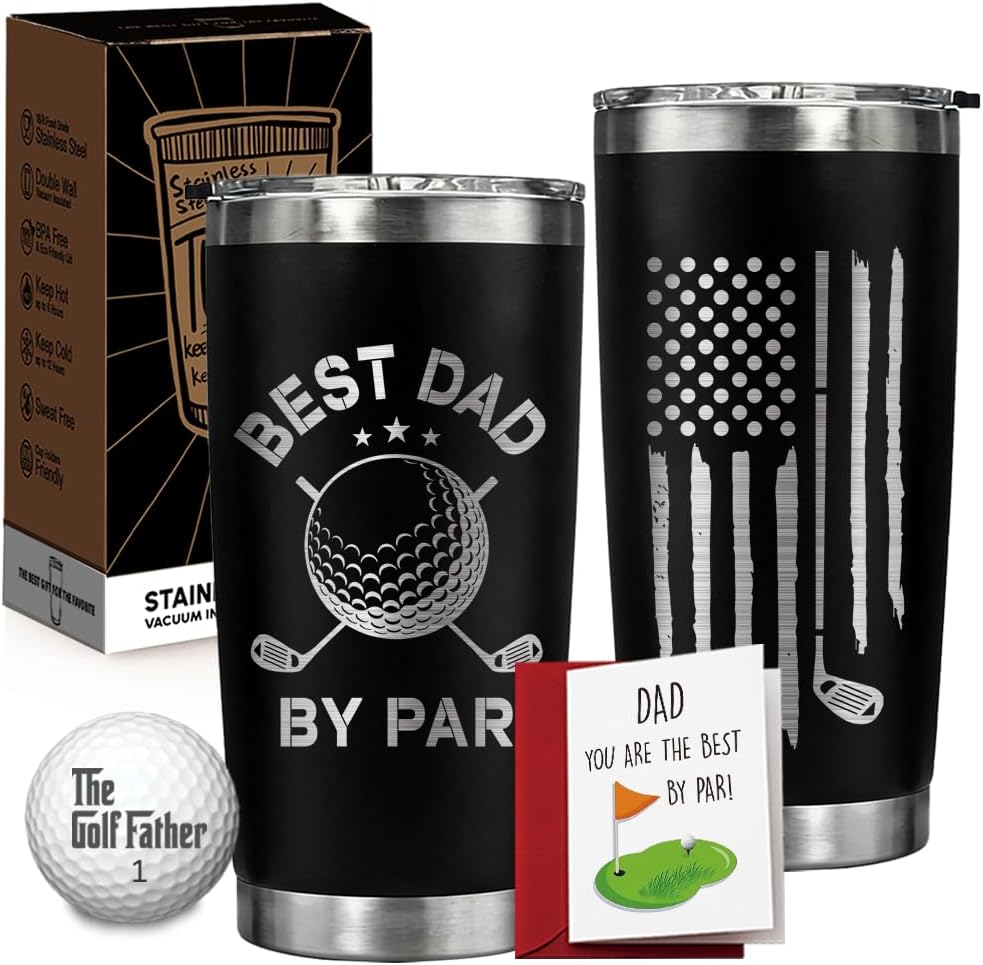Funny Golf Gift for Dad - Birthday Golfing Ideas for Golfer, Papa, Father from Son Daughter Kids, 20 Oz Golf Dad by Par Tumbler Golfing Gifts for New Papa, Father, Golfers, Gift for Birthday