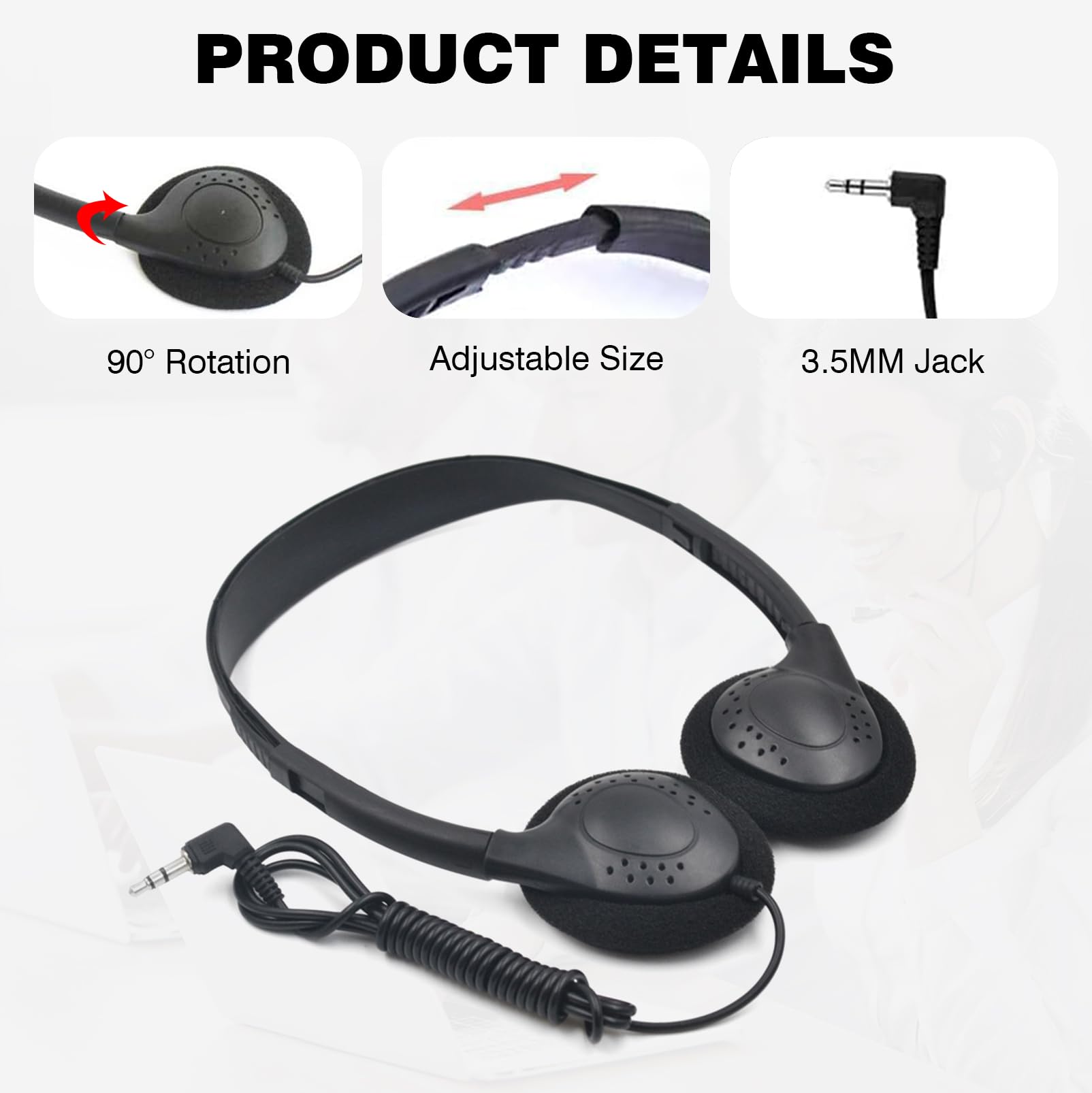 LIROPAU Lot de 20 casques filaires supra-auriculaires pour enfants, bandeau réglable avec prise jack 3,5 mm pour bibliothèque, école, casque filaire pour smartphones, tablettes, ordinateurs portables