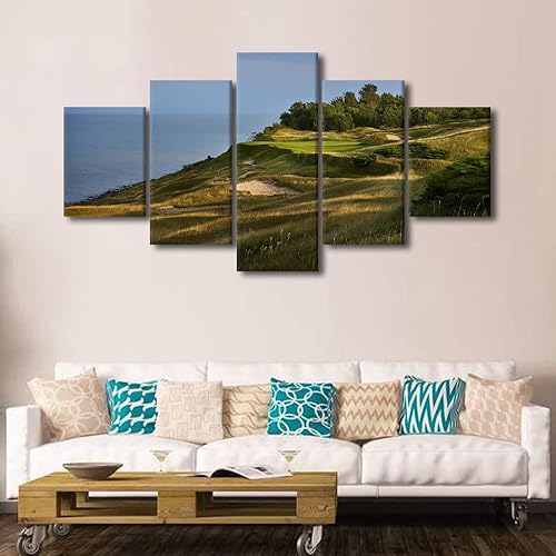 Miniatura 3 de Arte para pared, campo de golf, Wisconsin, pintura en lienzo moderna para decoración del hogar, 5 paneles, arte de pared de campo de golf, impresión