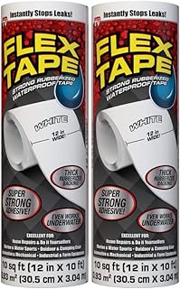 Flex Tape, 12 in x 10 ft, 2-Pack, White, Original Thick Flexible Rubberized Waterproof Tape - Seal and Patch Leaks, Works Underwater, Indoor Outdoor Projects - Home RV Roof Plumbing and Pool Repairs