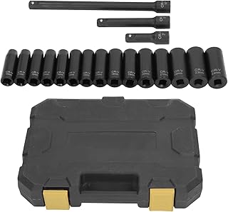 18 Pcs Drive Socket Set 10â€‘24mm, Drive Master Impact Socket Set with Extension Rod, Impact Driver Socket Set Deep Socket Set Impact Nut Bolts Remover Set for Automobile Repair Extraction Tool
