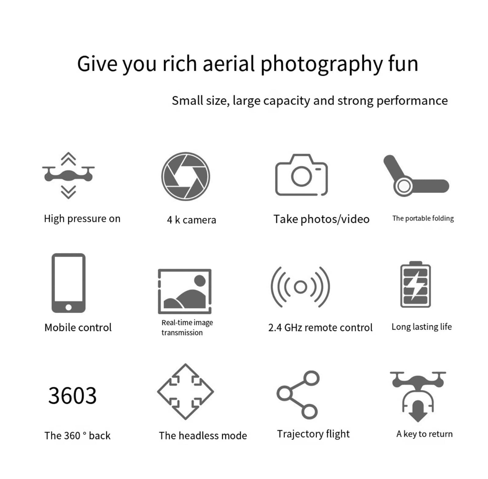 Składany dron Quadcopter Mini Drone 4K Professional HD Podwójna kamera 1080P WiFi Fotografia lotnicza Helikopter Składany quadcopter Kamera Drony Zabawki (Kolor : Brak kamery Rozmiar: 1) (1080P 2B 1)