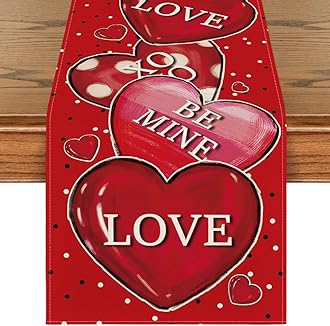 Artoid Mode Polka Dot Heart Love Valentine's Table Runner, Anniversary Wedding Kitchen Dining Table Decoration for Home Party Decor 13x90 Inch