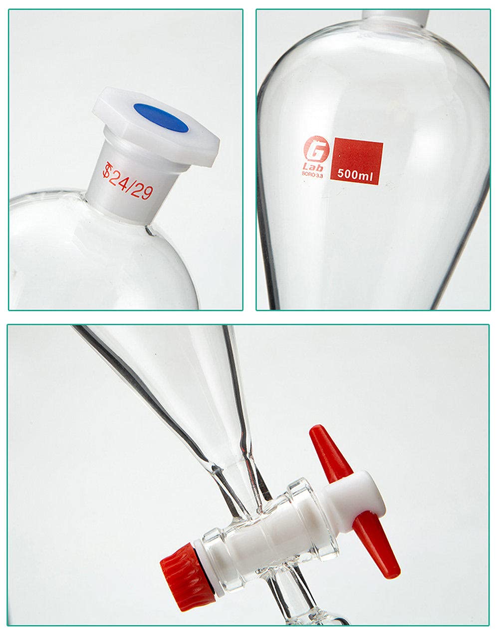 Imbuto separatore cilindrico ml 1000 - Rub. PTFE - con tubo