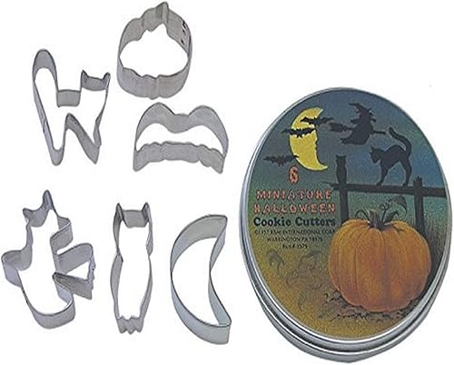 R&M Mini cortadores de galletas de Halloween de 1.5 a 1.75 pulgadas, murciélago, calabaza, búho, luna, gato, bruja voladora, juego de 6 piezas