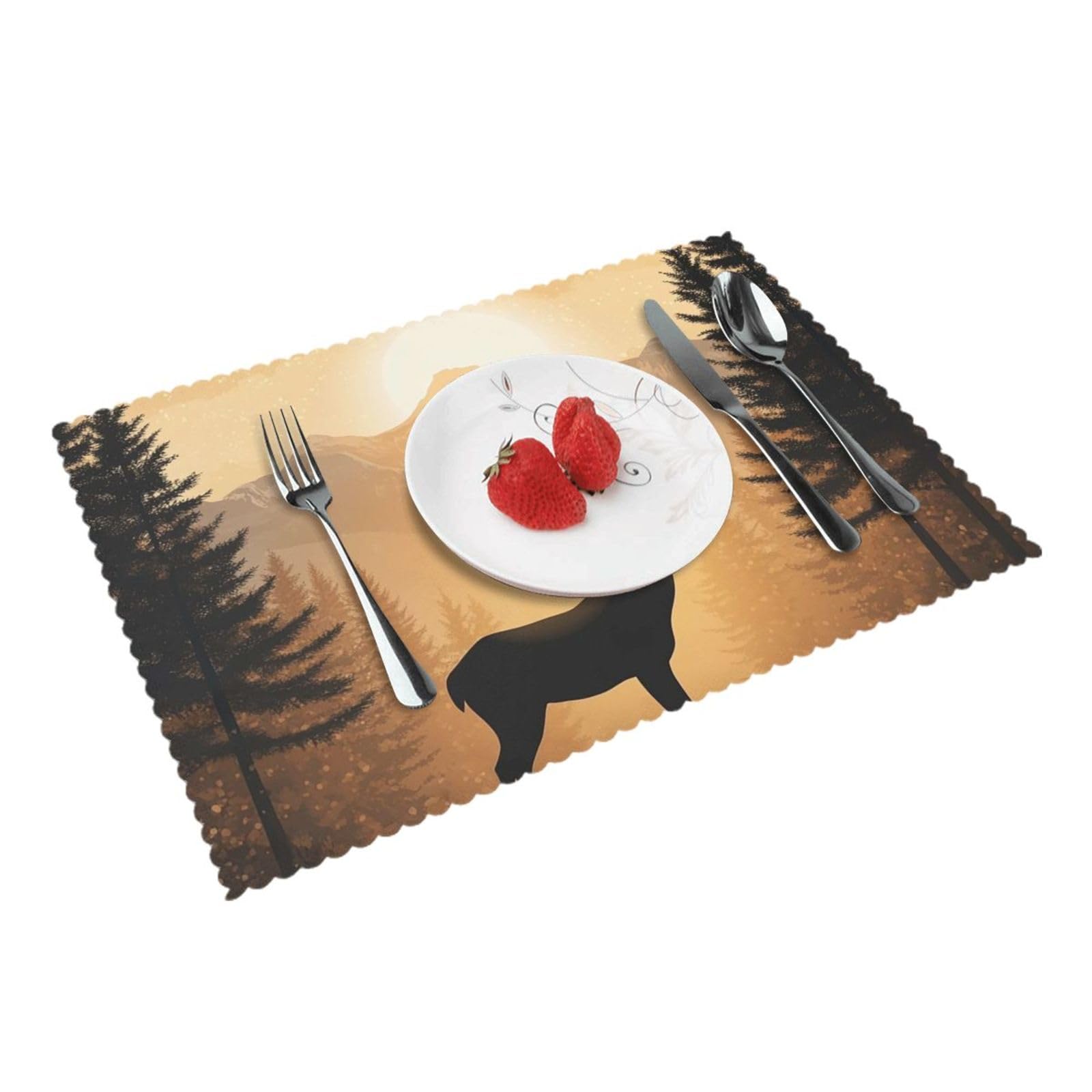 Placemats Set of 4 Heat Resistant Non-Slip Place Mats for Dining Table Elk Artwork Placemats Washable Woven Table Mats Wipeable Placemat for Kitchen Decoration 30 x 45 cm