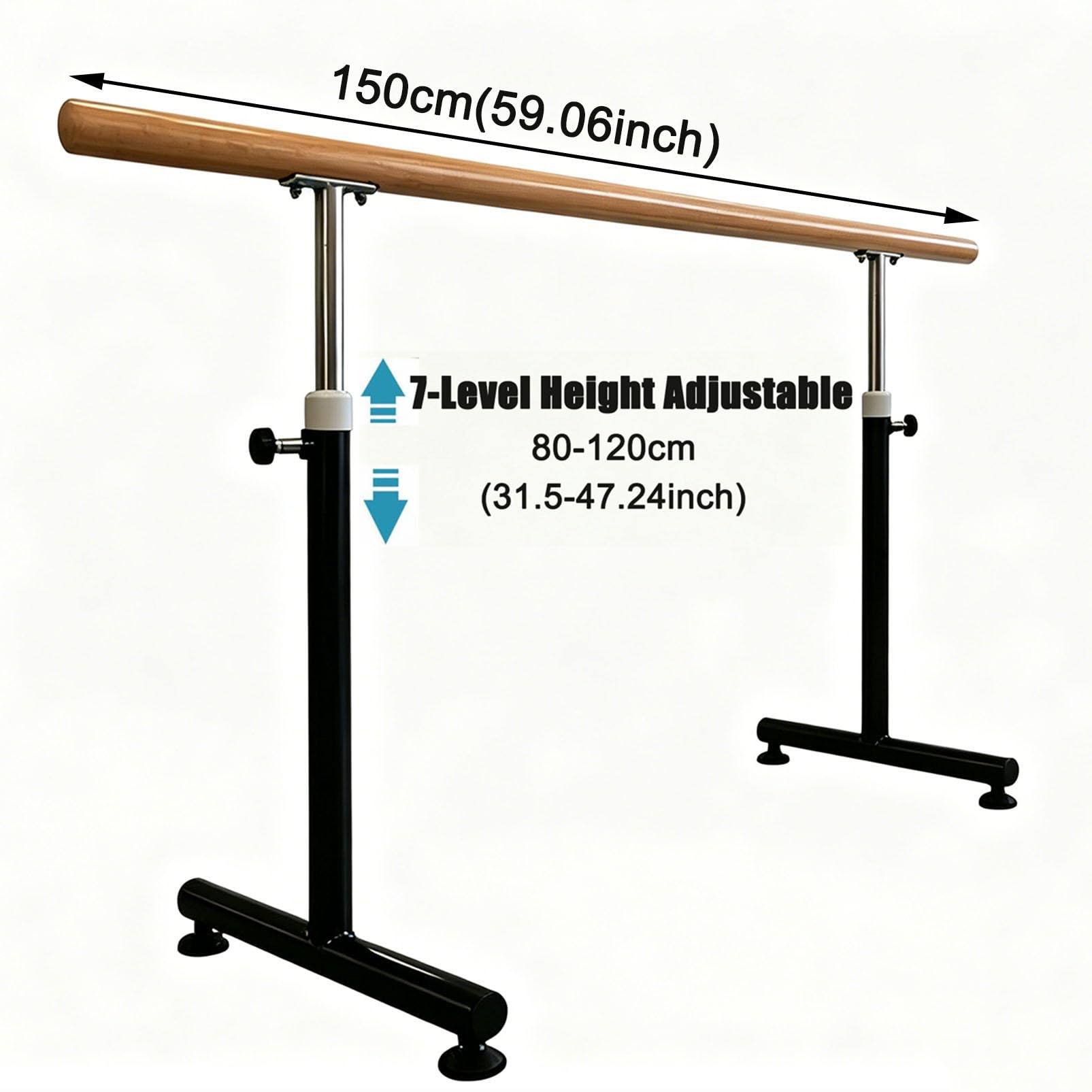 Barra de Ballet Independiente, Ajustable en 7 Niveles, de Madera Maciza | Base Antideslizante con ventosas, Barra de Madera con núcleo de Acero, Barra de Estiramiento para niños y Adultos, e