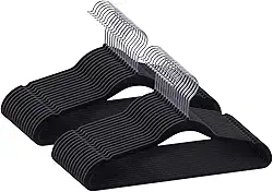 Kit 36 Cabides De Veludo Slim Macios Ultra Finos Anti Deslizante Elegantes Preto Organizadores De Armário Guarda Roupa Plástico Haste Giratória De Metal Cromado