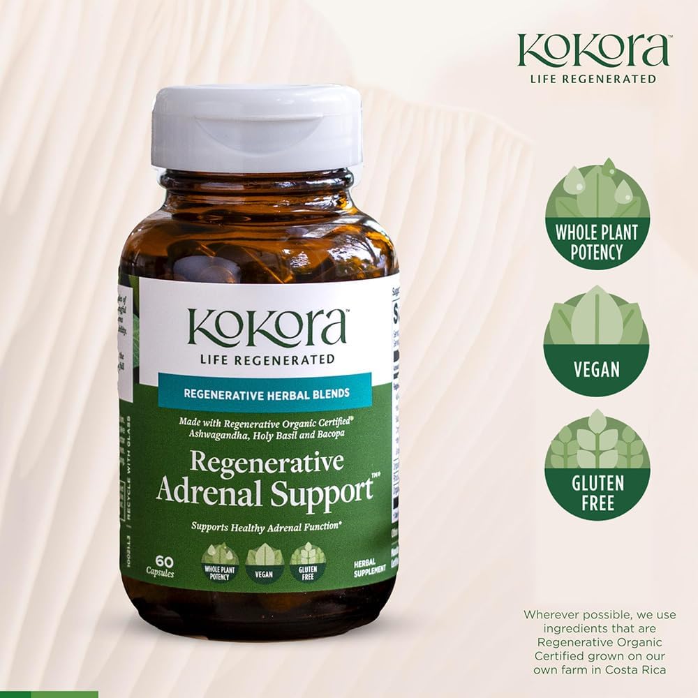 61EzyHvtraL._AC_SL1000_ Regenerative Adrenal Support - Regenerative Organic Certified Adaptogen Blend - Vegan & Gluten-Free - Supports Healthy Adrenal Function, Balanced Energy & Stress Resilience - 60 Capsules