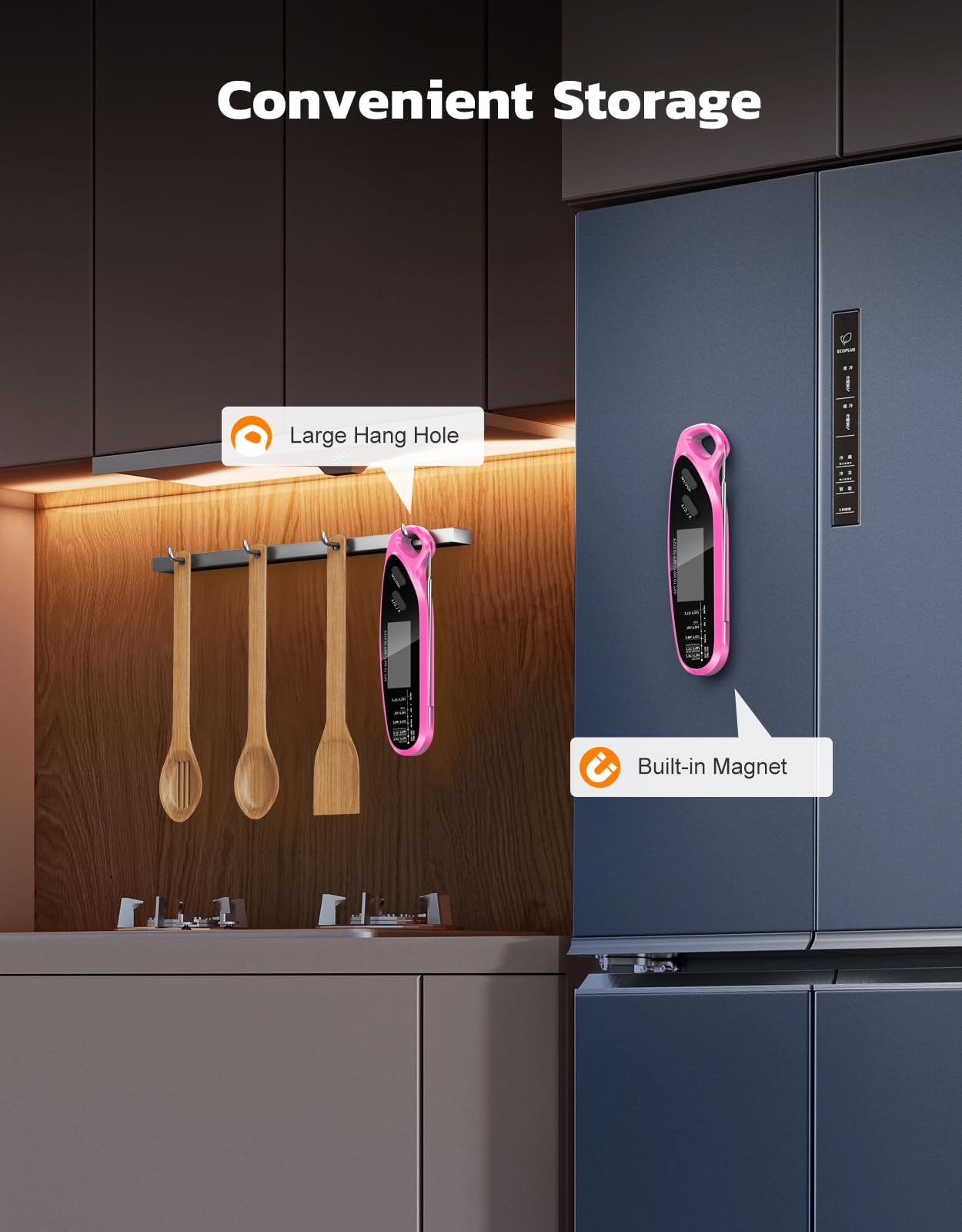 Termómetro digital de carne de lectura instantánea para cocinar y asar con doble sonda, pantalla retroiluminada grande y calibración automática, termómetro de alimentos para parrilla, ahumador