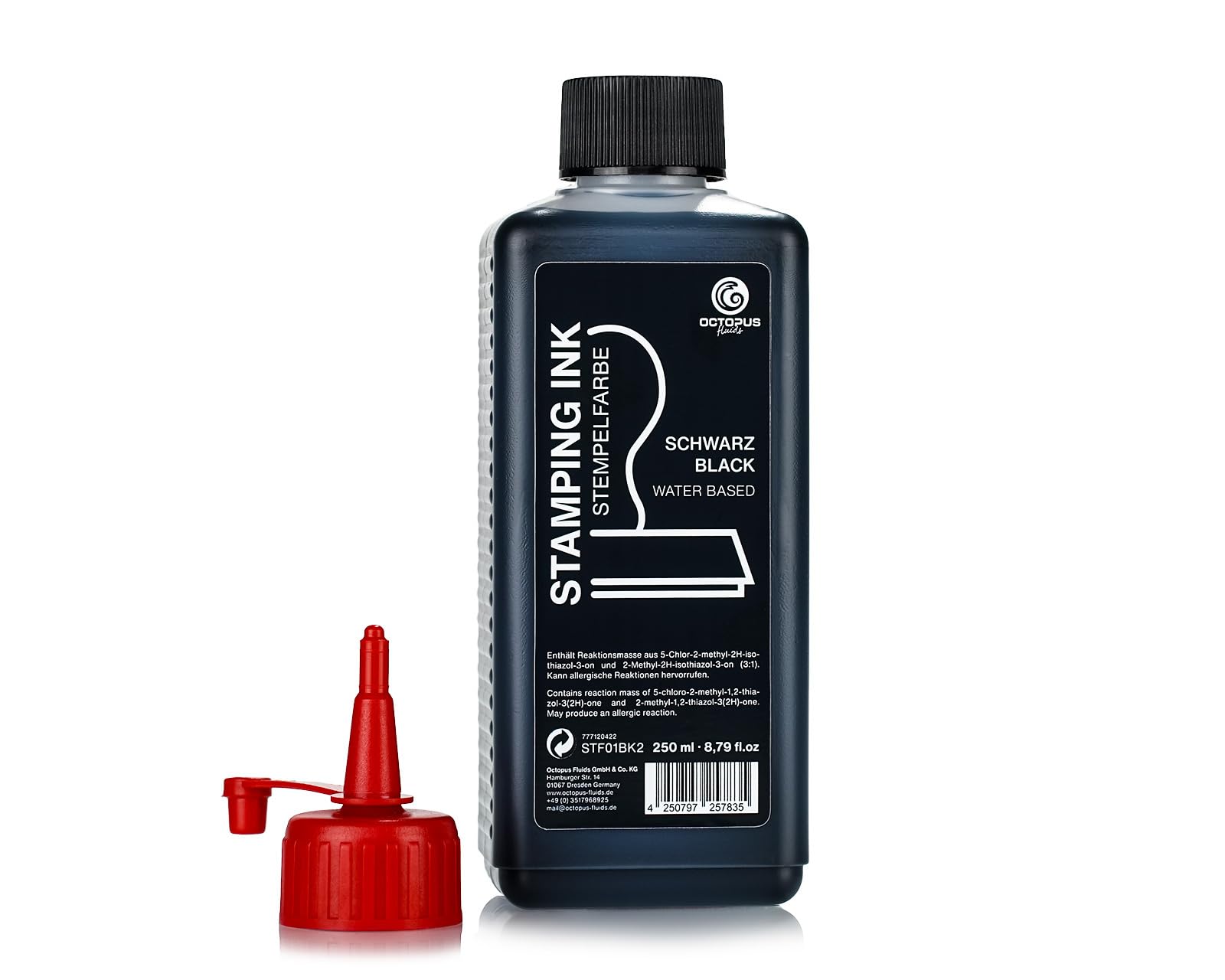 Octopus Fluids inchiostro da stampa, inchiostro ricaricabile per tamponi da stampa e macchine automatiche per timbri, inchiostro da stampa da 250ml, nero senza olio