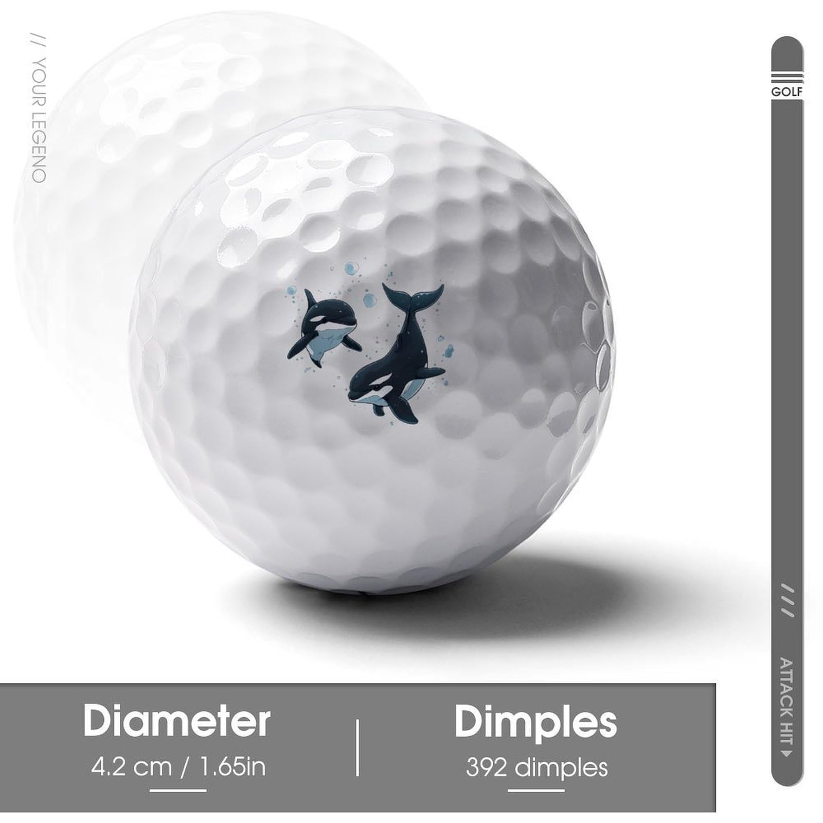 Orca Killer Whales Custom Golf Ball Soft Practice Golf Balls Performance Distance and Speed for Indoor Outdoor