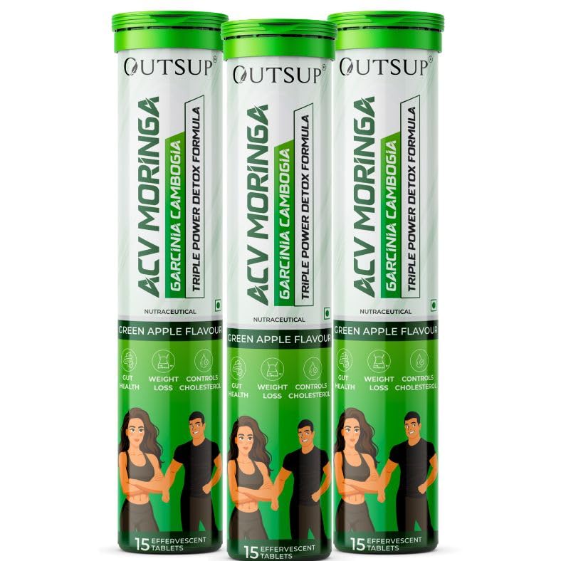 Image of ACV Moringa with Garcinia Cambogia | For Supports Weight Loss, Control Cravings, Convert Fat Into Energy, Boost Energy & Immunaity - 15 Effervescent Tablet(Pack of 3)