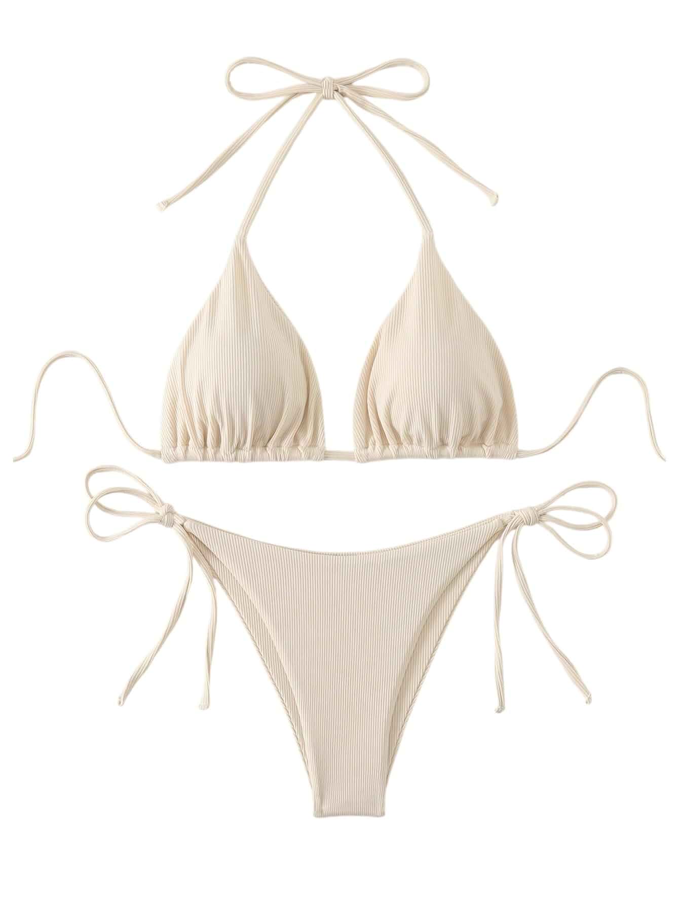 SOLY HUX Women's Metallic Halter Top Two Piece Swimsuit Tie Side Triangle Thong Bikini Bathing Swimwear