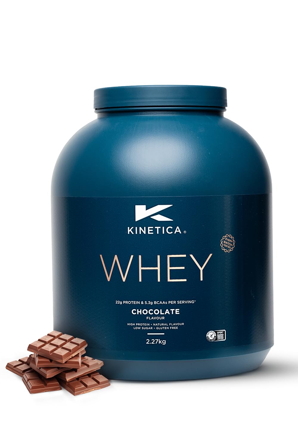 Kinetica Sports Whey Protein Powder - Chocolate, 2.27 Kg, 76 Servings | 23gm Protein, 5.5gm BCAA Amino Acid & 4.32gm Glutamine | Recovery Shake for Optimum Nutrition | WADA & Informed Sport Approved