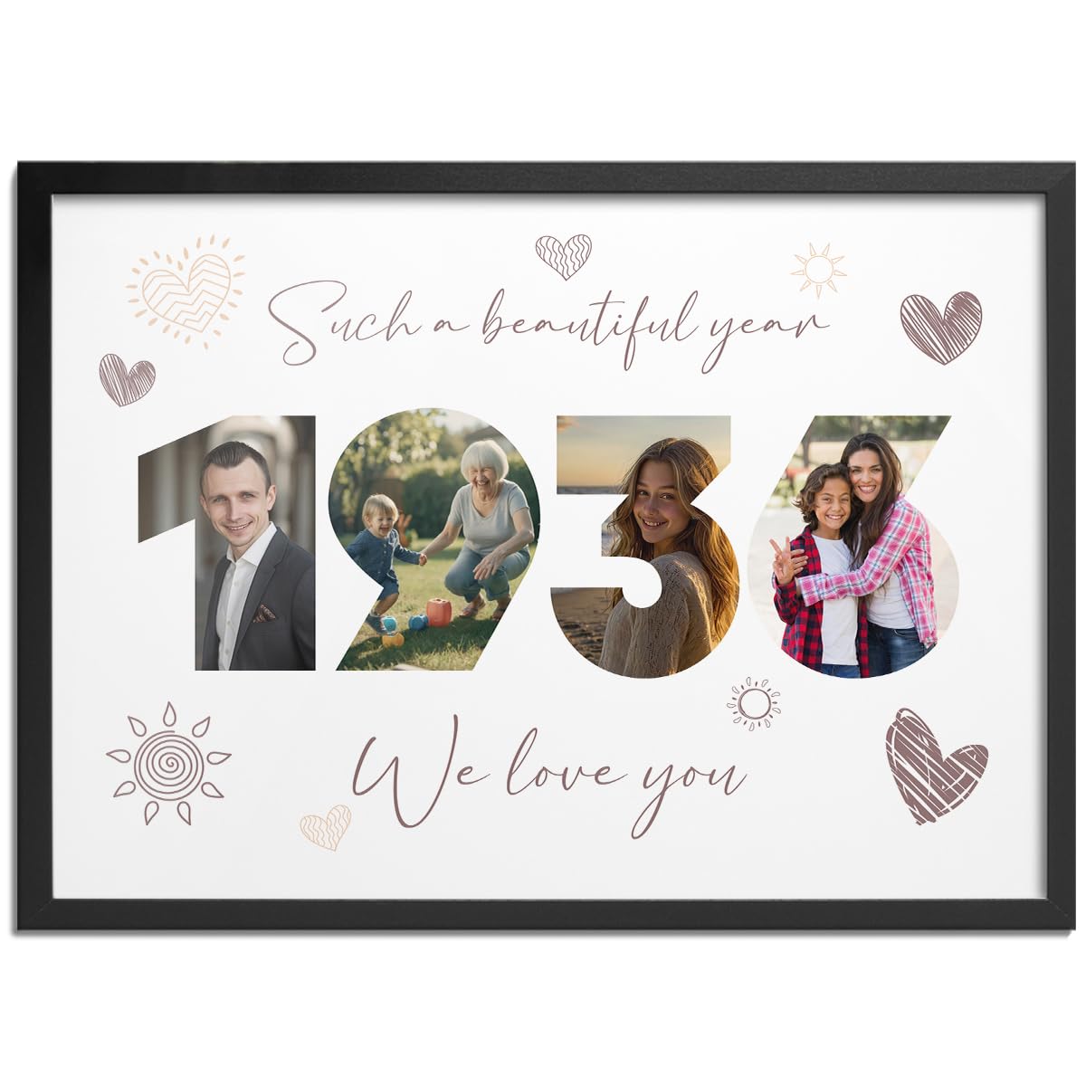 Pictalia - Personalized Frame 89th Birthday, Gift Grandpa, Grandma, Year 1936, Grandfather, Grandmother, Photo Frame Mom, Dad, Woman, Man, Family, Friends, Gift for Wedding Anniversary, Meeting