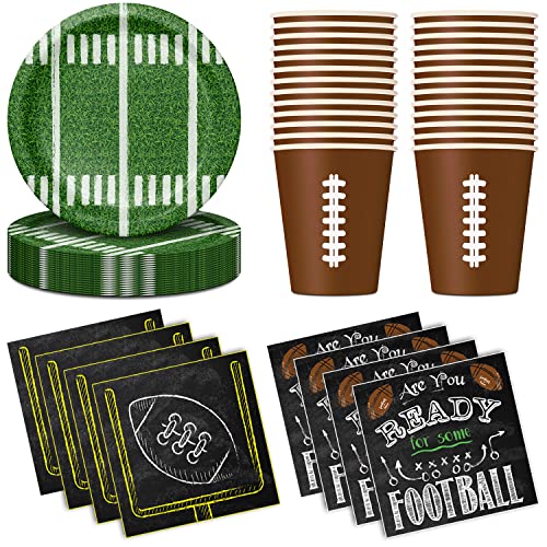 Football Party Supplies Kit Serve 24 Includes Big Game Football Plates Football themed Napkins Football Inspired Cups for