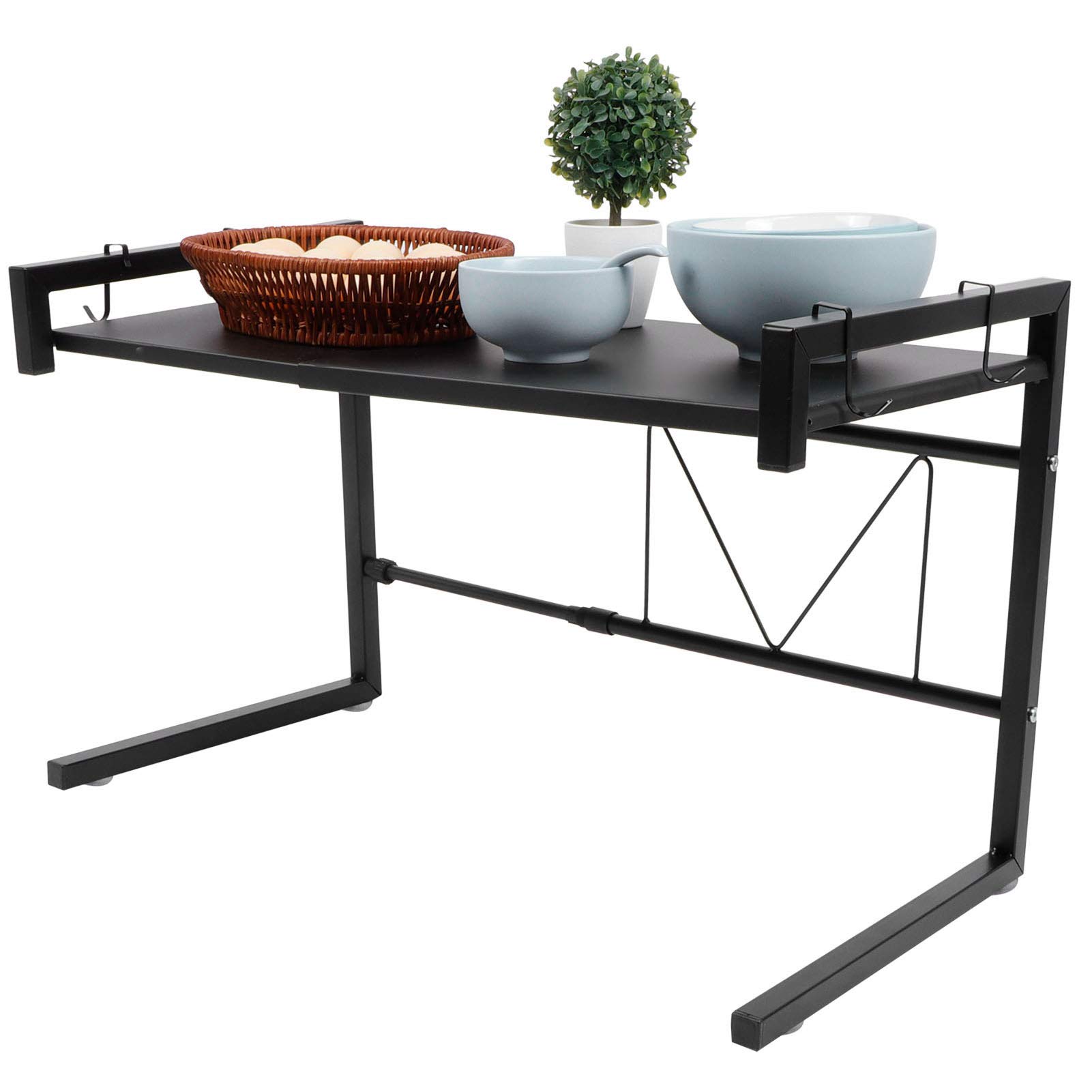 Cocoarm Rejilla Negra para Horno Microondas Soporte para Microondas de Acero Al Carbono Estante Ajustable de 17,3 a 26 X 14 X 16,9 Pulgadas Capacidad de 25 Kg con 4 Ganchos para Encimera de Cocina