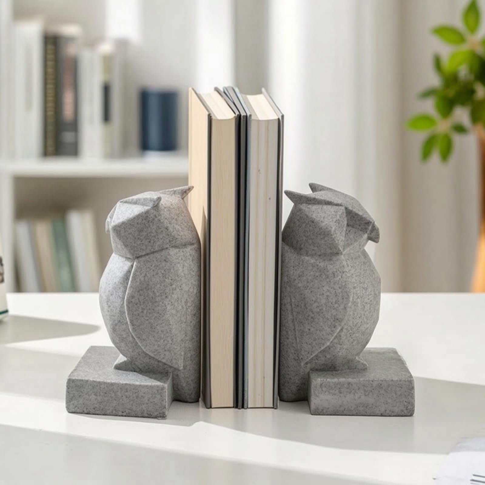 Fermalibri Gufo Reggilibri Moderni Fermalibri Libreria in Resina Solida con Superficie Testurizzata Adatti a Collezionisti Dimensioni, Beige