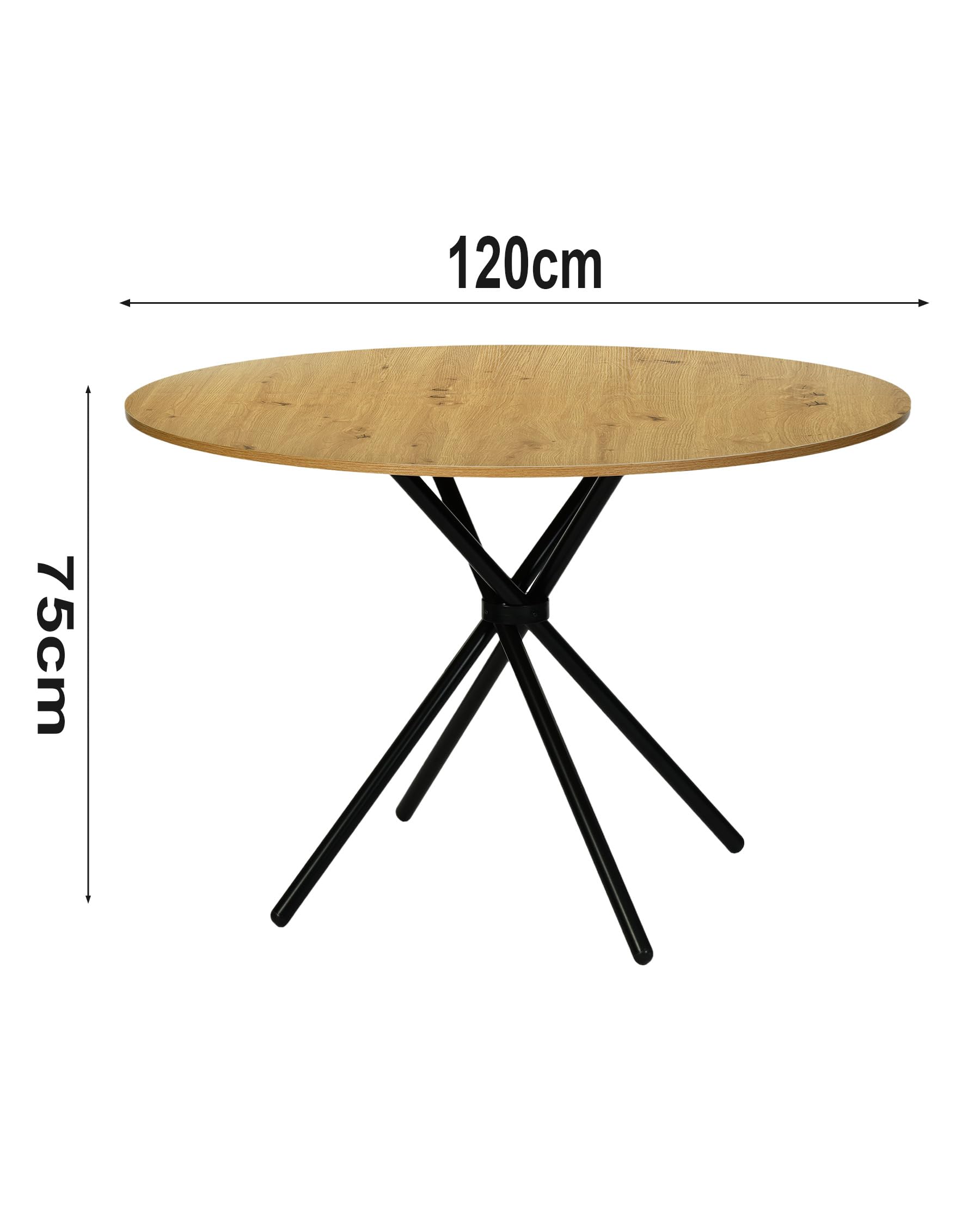 Esstisch Rund 120 cm Esstisch Holz in Holzoptik Eiche Runder Küchentisch für Esszimmer Modern Esszimmertisch mit Metallbeinen Großer Holztisch für 4 bis 6 Personen Wohnzimmer Tisch