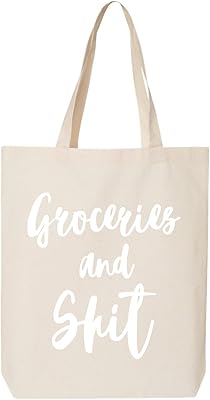 Groceries and Shit Cotton Canvas Tote Bag in Natural - One Size