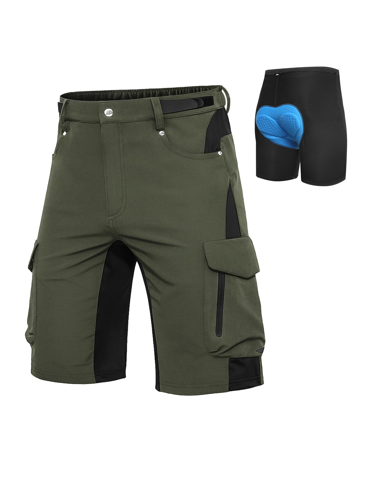 Cycorld MTB-broek herenfietsbroek, sneldrogend MTB-short voor heren, mountainbikebroek, baggy fietsbroek, ademende fietsbroek met verstelbare klittenbandsluitingen, blauw, L