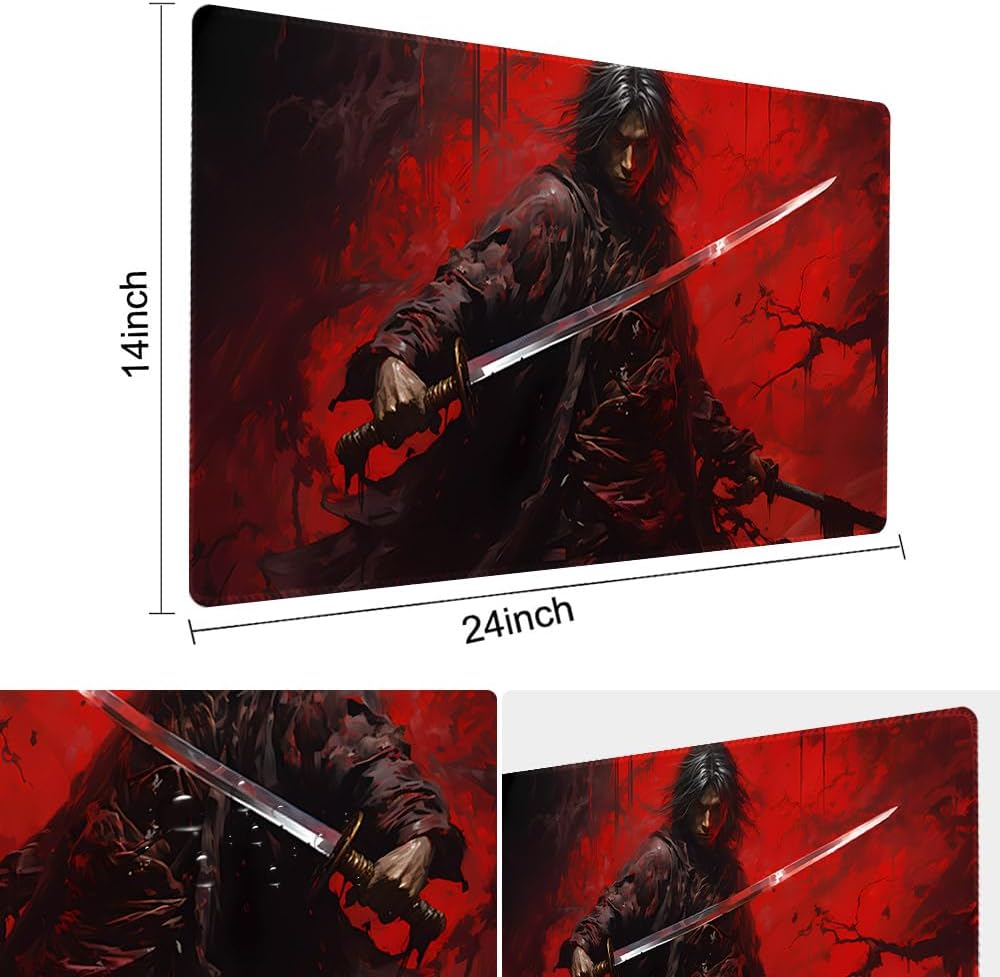 Premium Board Game 24x14in TCG Playmat Compatible for OCG CCG RPG MTG Play Mats,Mousepad Desk Mat (040322-Bloody Warrior)