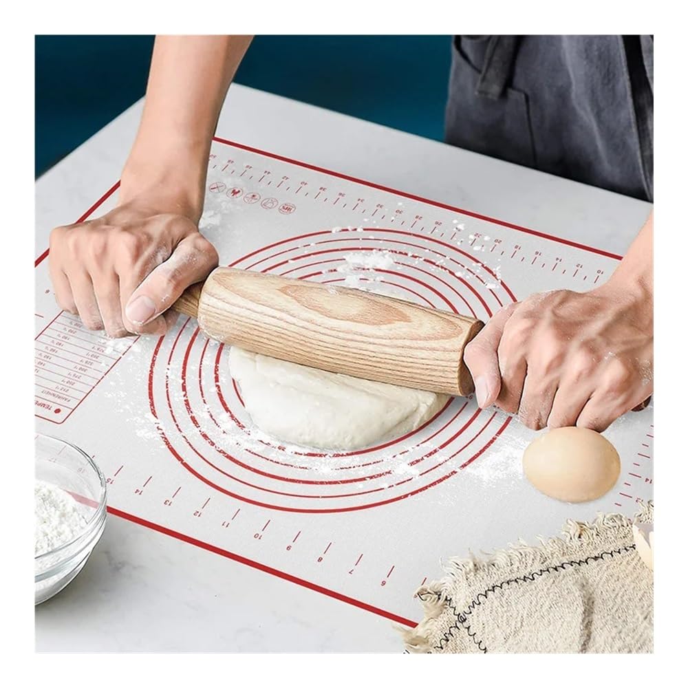 Alfombrilla de silicona para amasar, 80/70/60/30 cm, con escala, herramientas de pastelería, crepes, masa de pizza, antiadherente, para cocina (negro, 60 x 80 x 0,4 mm)