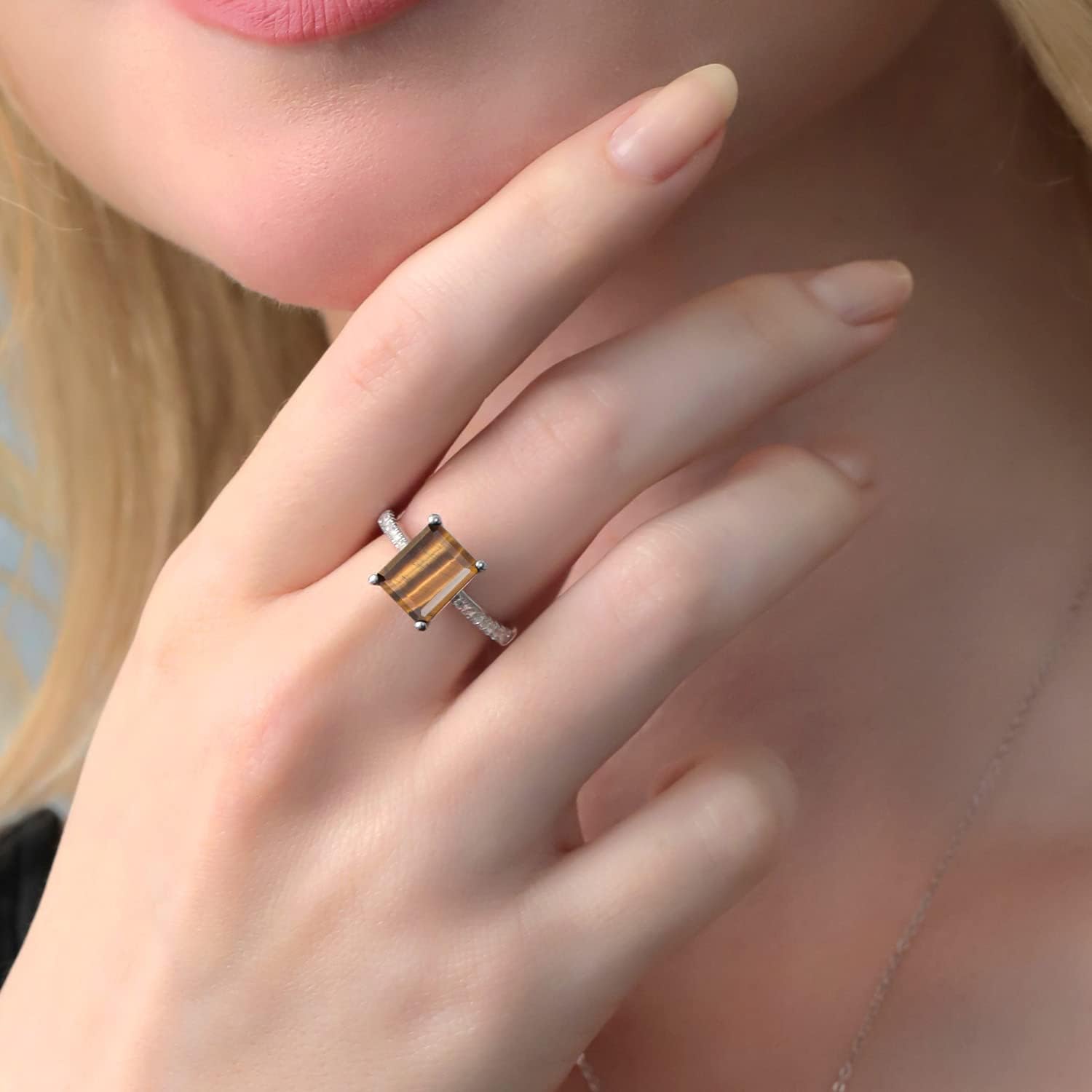 2-5 Cttw Gemstone Birthstone and White Created Sapphire Ring For Women | 925 Sterling Silver | Emerald Cut 10X8MM | Fine Jewelry Gifts for Her Mom Women Wife | Available in Size 5,6,7,8,9