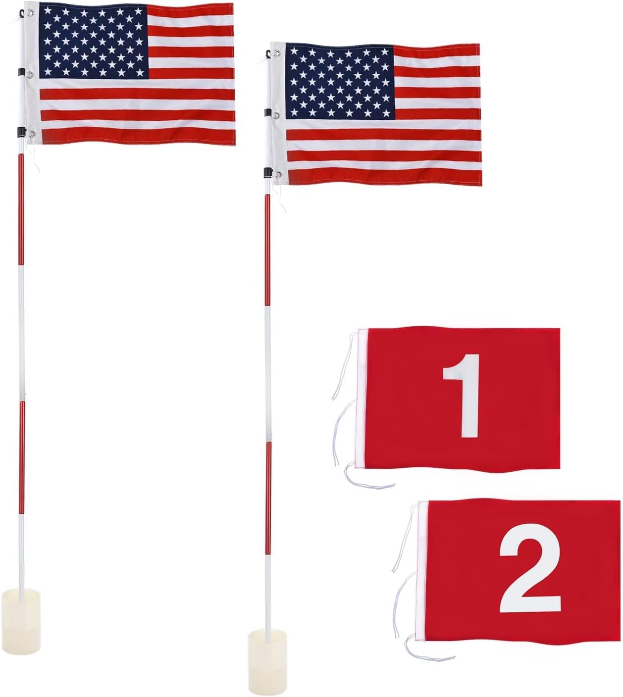 KINGTOP Golf Flagstick with USA Golf Flag, Putting Green Flags Hole Cup Set, 6 Feet in Height, Golf Pin Flags for Driving Range Backyard, 5-Section Design, Additional Putting Green Replacement, 2-Pack