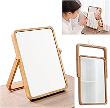 [Made of Natural Wood] Tabletop Mirror, Stand Mirror, Desktop Mirror, Wall Hanging, Wooden, Square, Large, Stylish, [coco plaza Original Package]