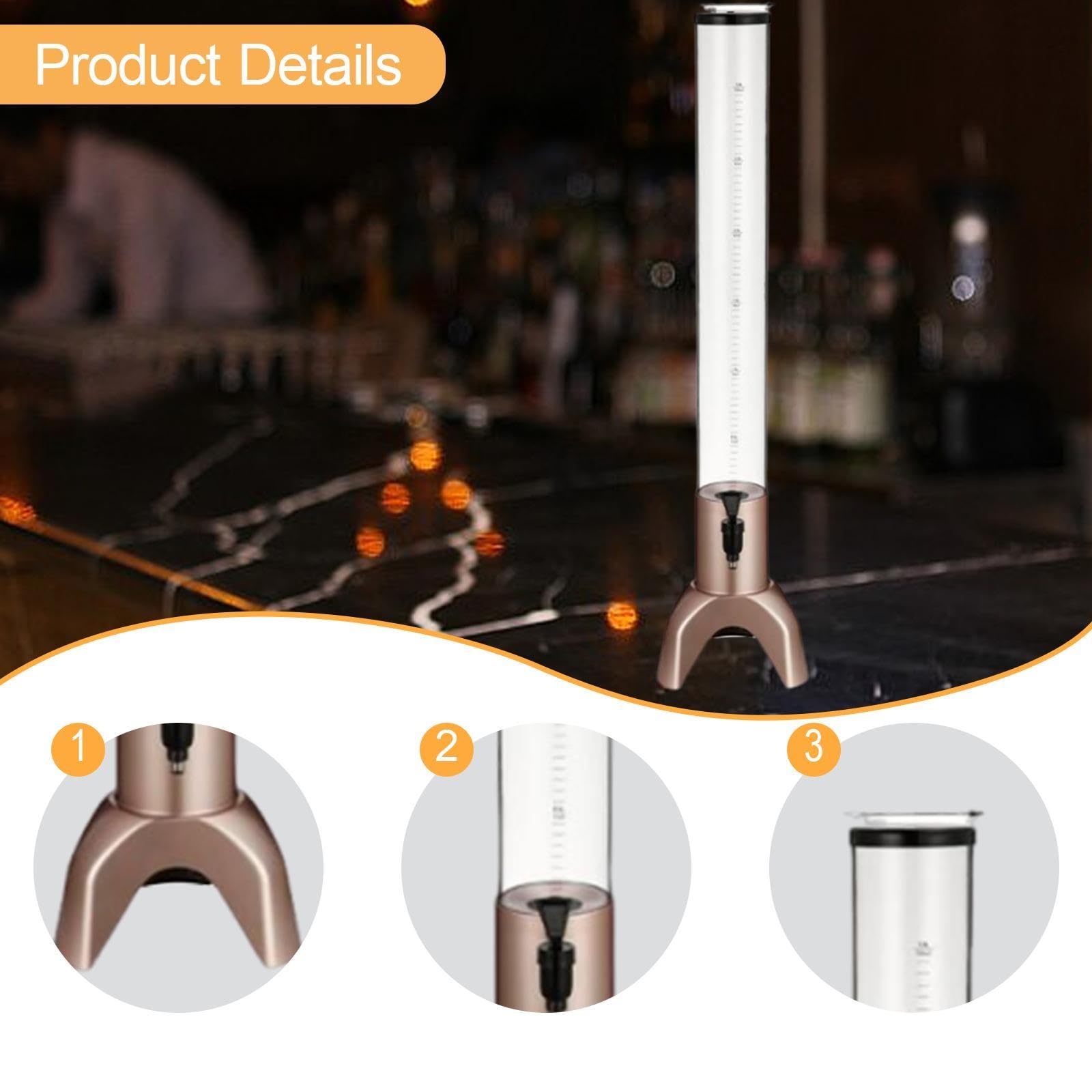 Torre Dispensadora de Cerveza con Indicador de Nivel de Líquido Claro Y Grifo Práctico, Fabricada con Material PC Y PP para Fiestas de Cumple, Oro Rosa 3l, Individual