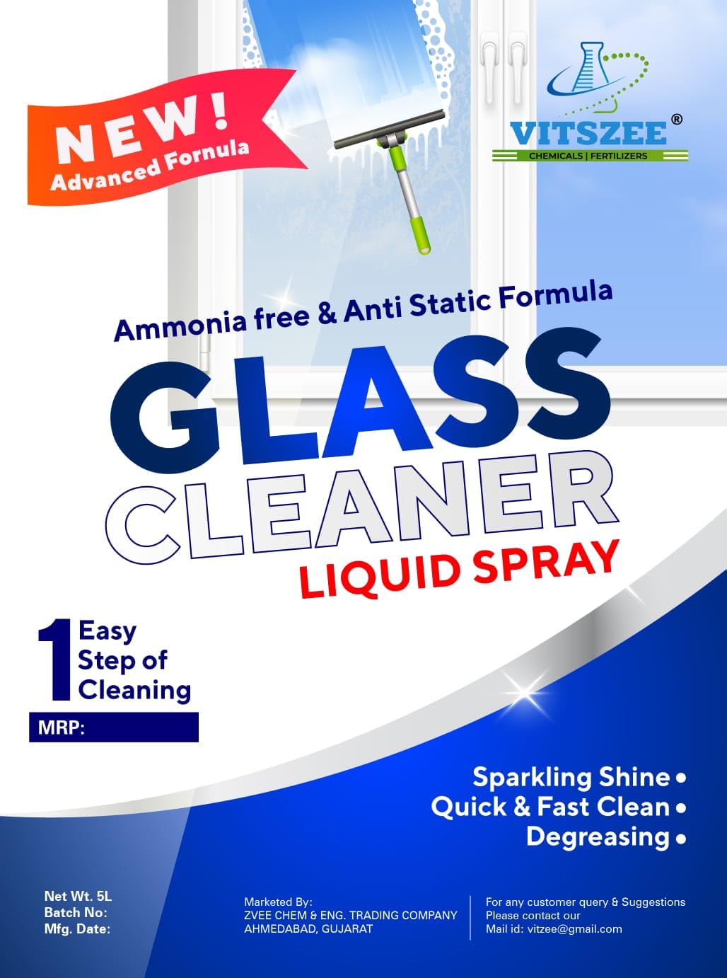 VITSZEE Antibacterial Ultra Glass Cleaner 5L | Window, Mirror for Car, Kitchen and Home Surfaces, Multi Surface Household cleaning - Image 2 thumbnail
