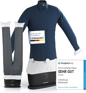 CLEANmaxx automatischer Hemdenbügler PRO mit Hosenaufsatz | Ersetzt Bügeleisen, Dampfglätter, Steamer | Bügelgerät mit Bügelpuppe für Hemden, Blusen & Hosen | Innovativ & effizient