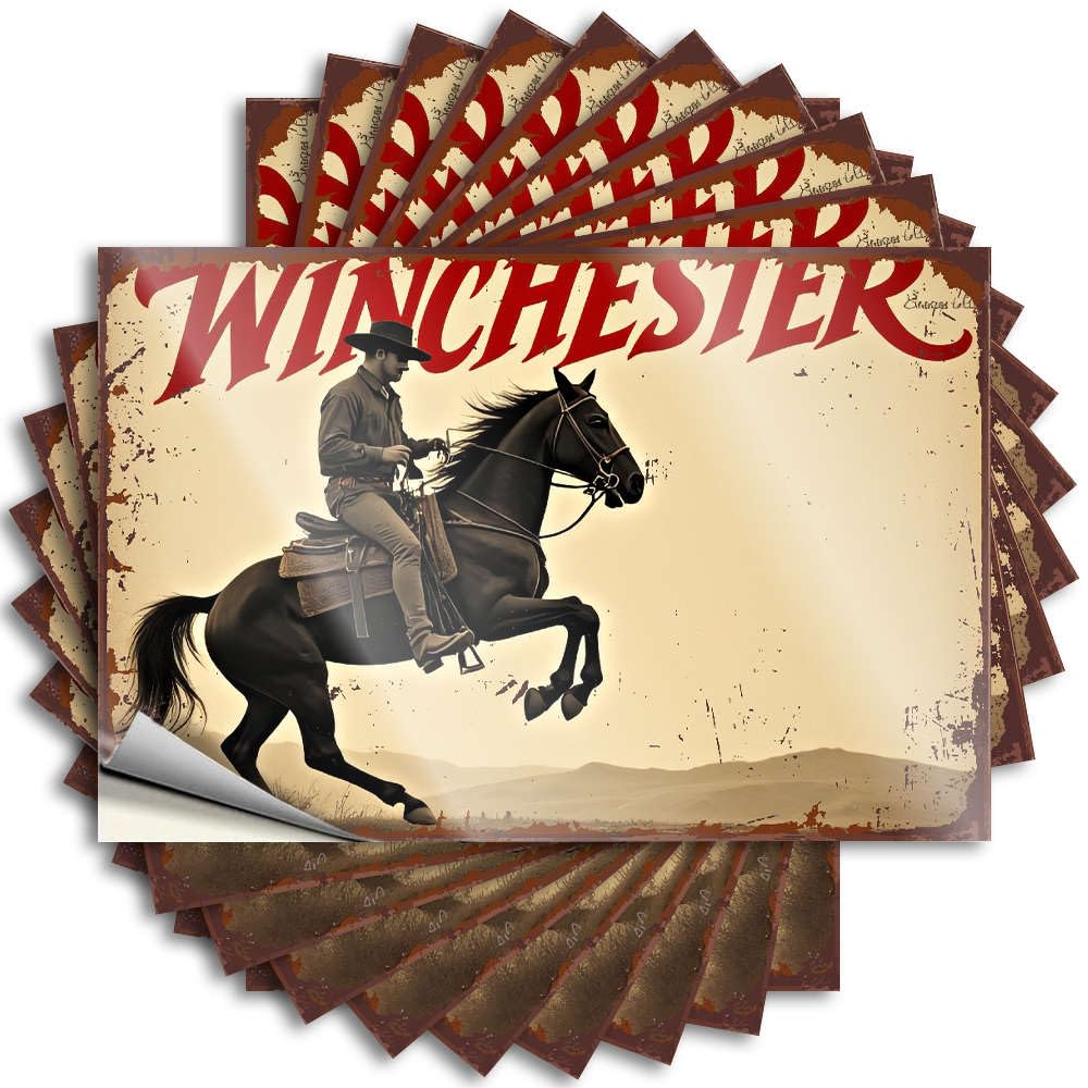 Tiki Bar Decorations Tattoos Durable Door | A Cowboy Rides A Prancing Horse in A Vintage-Style Advertisement for Winchester. Cute Self Adhesive Sticker for Football DIY(6X9CM)