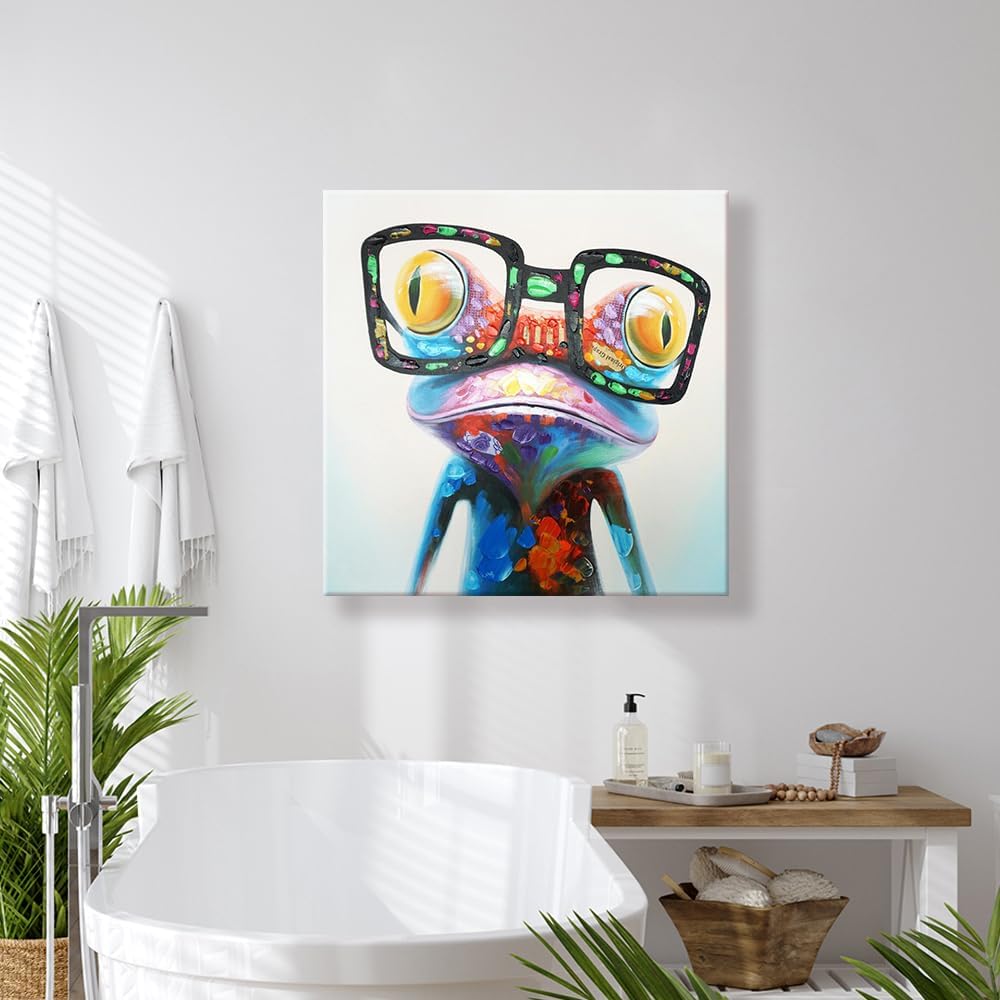 SEVEN WALL ARTS Colorful Animal Wall Art Cute Happy Frog with Glasses Painting Hip Hop Funny Canvas Picture for Kids Boy Girl Room Bathroom Nursery Office Decor 32 x 32 Inch image 2