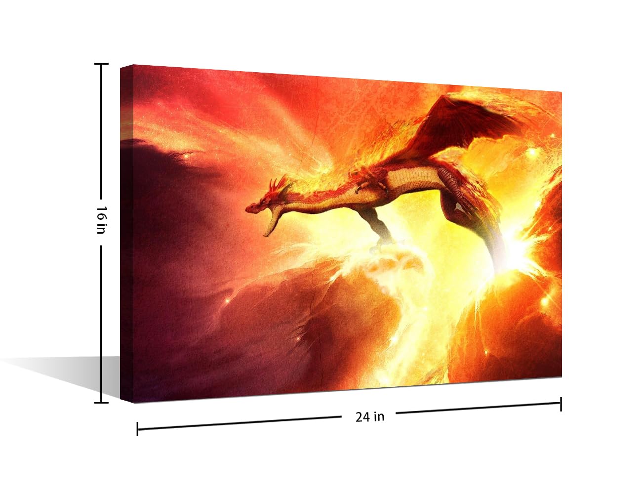 TISHIRON Fantasy Wild Animal Wall Art Fire-breathing Dragon Canvas Painting 1 Piece Fire Dragon Pictures Living Room Norse Home Rustic Decoration Framed Ready to Hang 24x16in - Image 2