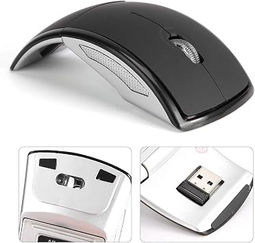 Qiilu Folding Mouse, ZD-01 2.4G Foldable Ergonomic Arc Mouse Black with USB Receiver for Notebook