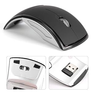 Qiilu Folding Mouse ZD-01 2 4G Foldable Ergonomic Arc Mouse Black with USB Receiver for Notebook