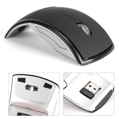 Qiilu Folding Mouse ZD-01 2 4G Foldable Ergonomic Arc Mouse Black with USB Receiver for Notebook