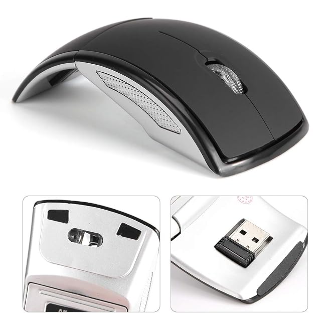 Qiilu Folding Mouse ZD-01 2 4G Foldable Ergonomic Arc Mouse Black with USB Receiver for Notebook