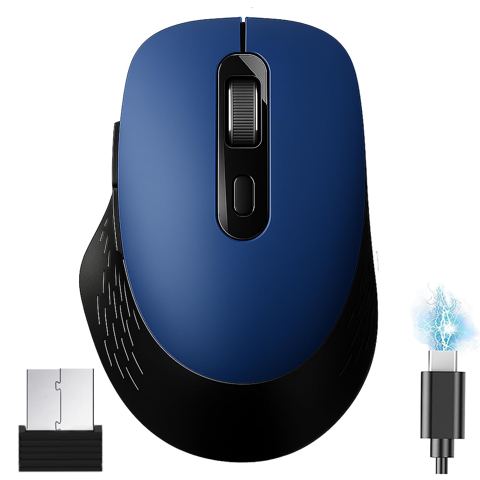 ワイヤレスマウス bluetooth 5.2 + 2.4GHz 無線 静音 Type-C充電式 小型 戻る/進むボタン搭載 6ボタン 5DPI切替 3台デバイス同時接続可能 4000 DPI ゲーミングマウス 握りの極み デュアルモード Windows Mac iPad OS iOS Android ChromeOS対応 (ブルー)