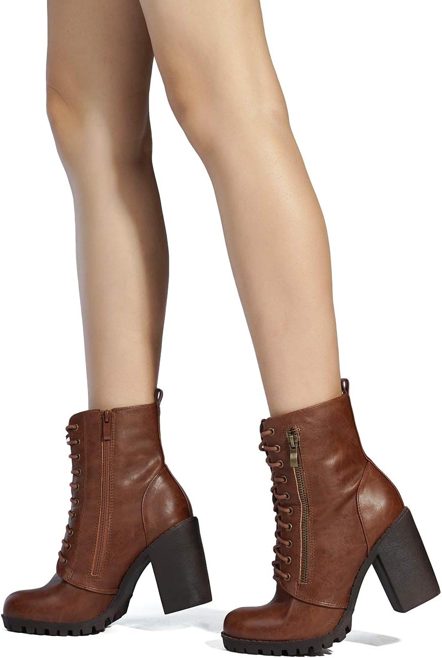 DREAM PAIRS Women's Combat Ankle Boots Chunky Heel Lace up Fashion Heeled Booties - Image 6